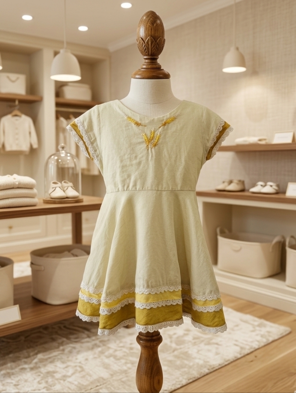 W.D. Wolf Sz 2T Girls Linen Blend Dress Handstitched Detail Tie Bow Back